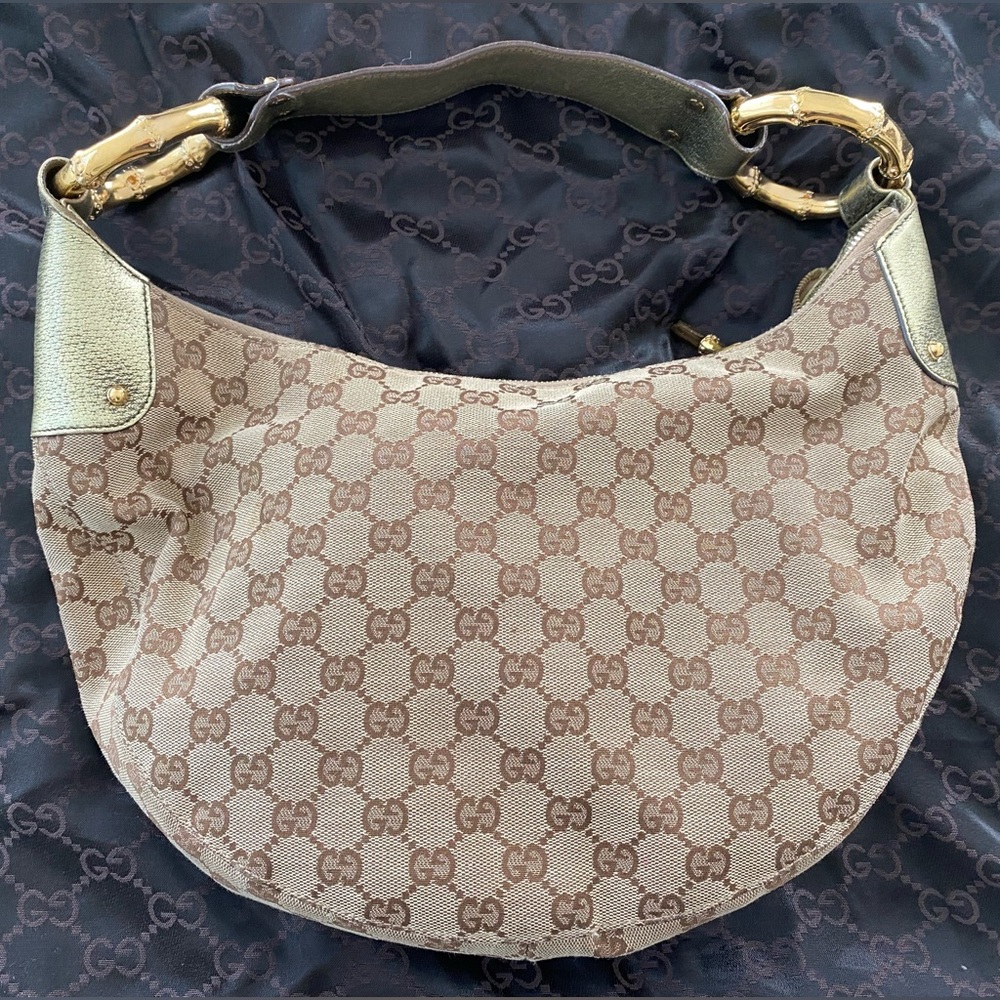 GUCCI hobo with gold bamboo hardware